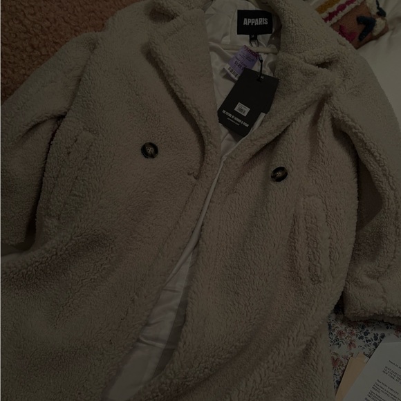 LIKE NEW! Apparis Daryna 2 Ivory Faux-Shearling Coat, Size M - Picture 2 of 4